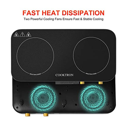  Portable Induction Cooktop 2 Burner With Removable Iron Cast Griddle Pan Non-stick, 1800W Double Induction Cooktop With Child Safety Lock & Time, Great For Family Party
