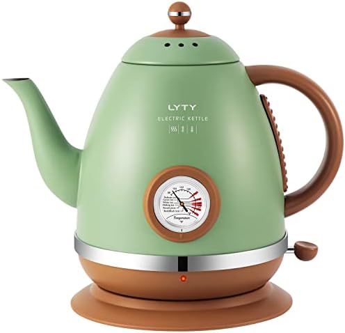  Electric Kettle With Thermometer Stainless Steel 1.5L 1000W Gooseneck Pour Over Coffee Tea Kettle, Hot Water Boiler Heater With Water Temperature Display Quick Heating Boiling Water 110V US Plug Green