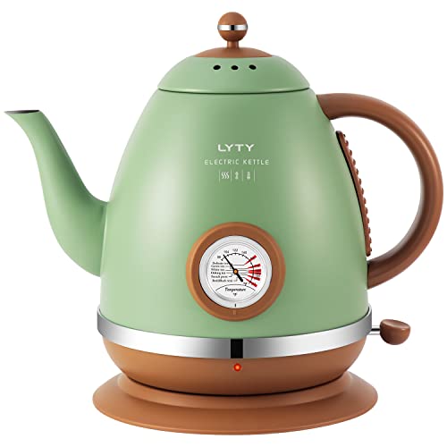  Electric Kettle With Thermometer Stainless Steel 1.5L 1000W Gooseneck Pour Over Coffee Tea Kettle, Hot Water Boiler Heater With Water Temperature Display Quick Heating Boiling Water 110V US Plug Green