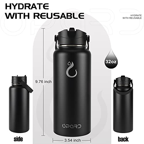  Sports Water Bottle - 32 Oz, 3 Lids (Straw Lid, Flip Lid, Spout Lid), Leak Proof, Vacuum Insulated Stainless Steel, Double Walled, Reusable Metal Canteen