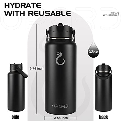  Sports Water Bottle - 32 Oz, 3 Lids (Straw Lid, Flip Lid, Spout Lid), Leak Proof, Vacuum Insulated Stainless Steel, Double Walled, Reusable Metal Canteen