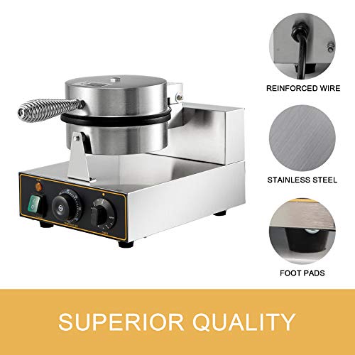  Commercial Round Waffle Maker Nonstick 1100W Stainless Steel 110V Temperature And Time Control, Suitable For Restaurant Bakeries Snack Bar Family, Non-rotated