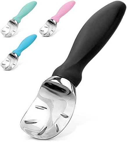  Ice Cream Scoop With Soft Easy Grip Handle - Ice Cream Scooper With Built-in Lid Opener - Heavy Duty Icecream Scoop With Non-Slip Handle For Soft & Hard Ice Cream (Black)