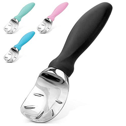  Ice Cream Scoop With Soft Easy Grip Handle - Ice Cream Scooper With Built-in Lid Opener - Heavy Duty Icecream Scoop With Non-Slip Handle For Soft & Hard Ice Cream (Black)