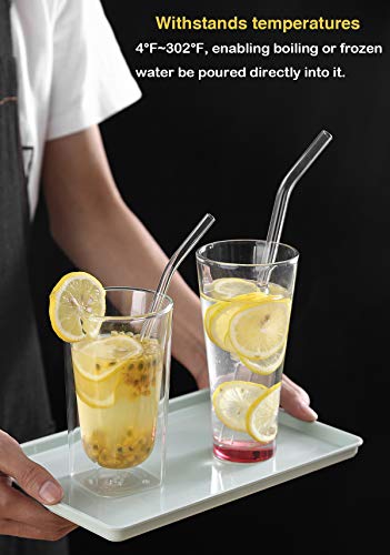  8"x8mm Long Reusable Glass Straws, Clear Drinking Straws For Smoothie, Milkshakes, Tea, Juice-12 Pack Including 6 Straight And 6 Bent With 2 Cleaning Brush, Perfect For Hot Or Cold Drinks