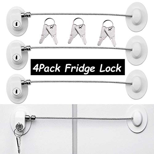  4 Pack Refrigerator Locks With 8 Keys,Child Safety Fridge Lock,Refrigerator Lock Combination,Mini Fridge Lock, File Drawer Lock, Toilet Seat Lock With Strong Adhesive By XccMe (Black)