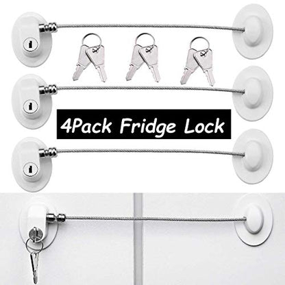  4 Pack Refrigerator Locks With 8 Keys,Child Safety Fridge Lock,Refrigerator Lock Combination,Mini Fridge Lock, File Drawer Lock, Toilet Seat Lock With Strong Adhesive By XccMe (Black)