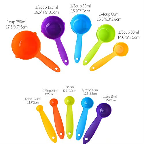  Measuring Cups And Spoons,Plastic Measuring Cups And Spoons Set:5 Plastic Measuring Cups And 5 Plastic Measuring Spoons,Plastic Measuring Cup Spoons For Kitchen Measuring Tools Rainbow Color