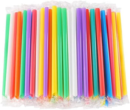  100 Pcs Smoothie Boba Individually Wrapped Straws, Jumbo Large Plastic Disposable Bubble Tea Milkshake Colorful Drinking Straws(0.43" Wide X 8.2" Long)