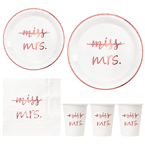  Rose Gold Miss To Mrs Napkins Plates Cups Set For Bridal Shower Engagement Bachelorette Party Decorations Supplies, Disposable Tableware Set Of 24 (9" & 7" Plates, Luncheon Napkin, 9oz Cups)