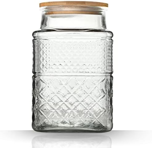  Large Glass Storage Jar, 60 FL OZ Glass Food Storage Containers With Bamboo Lid, Kitchen Containers Cereal Canisters Decorative Jar For Candy Snack Cookies Coffee Tea Nuts Airtight Glass Jars (Round)