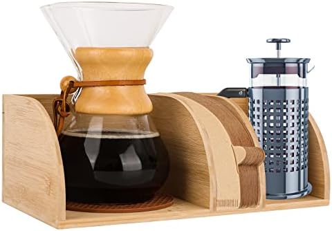  Amboo Coffee Organizer Stand, Compatible With C Hemex Coffee Makers, Coffee Filter Holder With Silicone Dripper Mat, Pour Over Coffee Maker Caddy Fits Collar And Handle Carafes (Small)