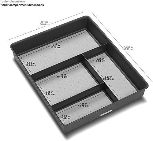  Classic 4-Compartment Drawer Organizer Gadget Tray, Plastic Multipurpose Storage Bin For Drawers, Granite