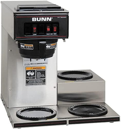 BUNN® VP17-3, 12-Cup Low Profile Pourover Commercial Coffee Maker, 3 Lower Warmers, 13300.0003