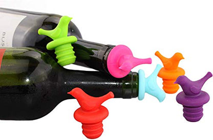  Little Bird Wine Bottle Stopper, Silicone Reusable Beverage Bottle Stopper, Decorate Wine Outlet Cap, Cute Wine Toppers For Preserver, Set Of 6