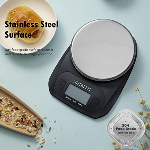  Digital Food Scale Small Kitchen Scales Weight In Grams And OZ For Cooking Baking Weight Loss, Stainless Steel Tare & Backlit LCD Display, Black