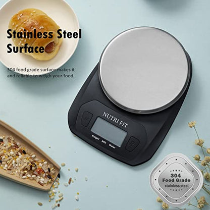  Digital Food Scale Small Kitchen Scales Weight In Grams And OZ For Cooking Baking Weight Loss, Stainless Steel Tare & Backlit LCD Display, Black