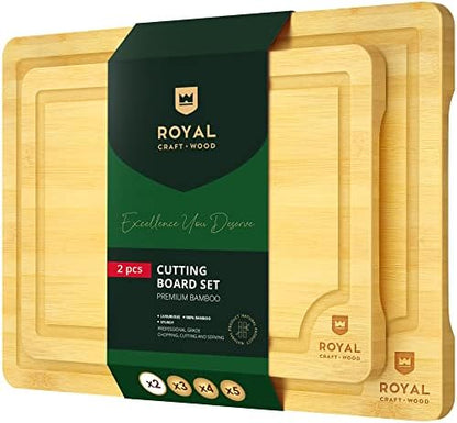  Ooden Cutting Boards For Kitchen Meal Prep & Serving - Bamboo Wood Cutting Board Set With Deep Juice Groove Side Handles - Charcuterie & Chopping Butcher Block For Meat - Kitchen Gadgets Gift (3 Pcs)