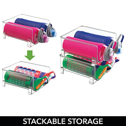  MDesign Plastic Stackable 2 Bottle Storage Holder Rack - Bottle Organizer For Home, Kitchen Countertop, Cabinet, And Pantry - Holds Water Bottles For Storage, Perfect For Tumbler Cup - 8 Pack - Clear
