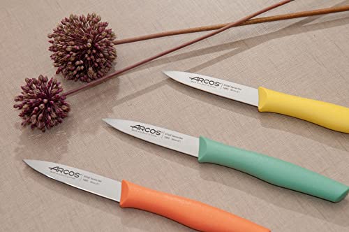  Paring Knife Set Of 3 Pieces 4 Inch Stainless Steel. Colorful Kitchen Knives For Peeling Fruits And Vegetables. Ergonomic Polypropylene Handle. Series Nova. Color Orange, Yellow And Blue.