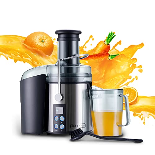  Kognita Centrifugal Juicer Machines，Juicer Machine For Vegetable And Fruit, 1100W Juice Extractor With 3’’ Feed Chute, Pulp Collector, 4-Speed Setting And LCD Monitor - Stainless-Steel, Brush Included