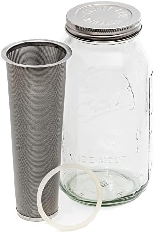  - Cold Brew Mason Jar Coffee Maker, Durable Glass, Heavy Duty Stainless Steel Filter And Lid - 2 Quart, (64 Oz / 1.9 Liter)