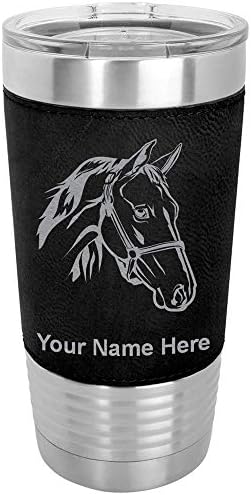  20oz Vacuum Insulated Tumbler Mug, Horse Head 2, Personalized Engraving Included (Faux Leather, Rustic)