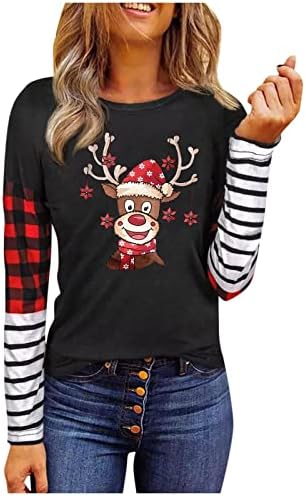  Womens Causal Loose Crewneck Cute Fashion Christmas Print Long Sleeve Sweatshirts Plus Size Pullover Top Streetwear