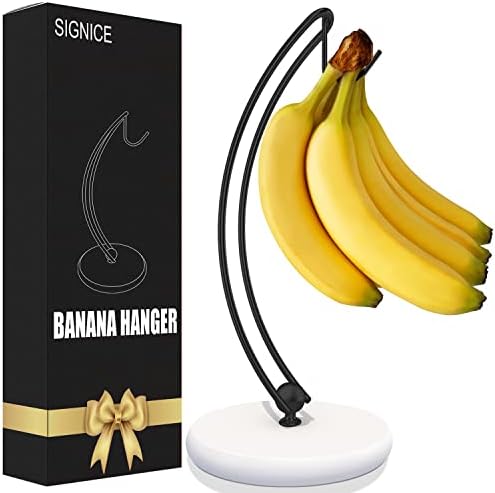  Signice Banana Holder Stand - Newest Patented Modern Banana Tree Hanger With Wood Base Stainless Steel Banana Rack For Home Kitchen Use,Doesn't Tip Over (Full Black)