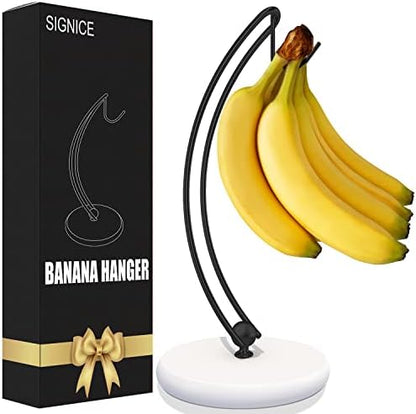  Signice Banana Holder Stand - Newest Patented Modern Banana Tree Hanger With Wood Base Stainless Steel Banana Rack For Home Kitchen Use,Doesn't Tip Over (Full Black)