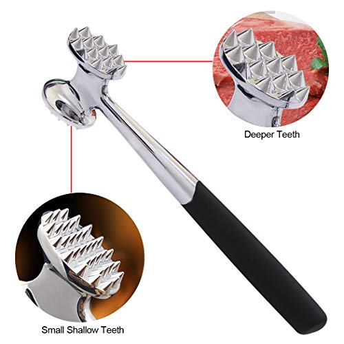  FUNRUI 1 Piece/Set Meat Hammer Tenderizer Heavy Duty Metal Stainless Steel Steak Meat Pounder Mallet Double-Sided Restaurant Home Kitchen Tool, Silver