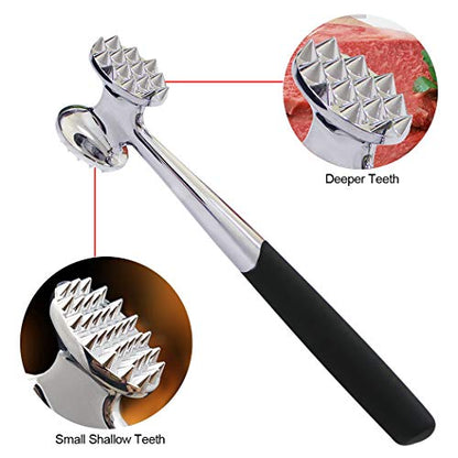  FUNRUI 1 Piece/Set Meat Hammer Tenderizer Heavy Duty Metal Stainless Steel Steak Meat Pounder Mallet Double-Sided Restaurant Home Kitchen Tool, Silver