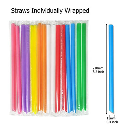  100 Pcs Smoothie Boba Individually Wrapped Straws, Jumbo Large Plastic Disposable Bubble Tea Milkshake Colorful Drinking Straws(0.43" Wide X 8.2" Long)