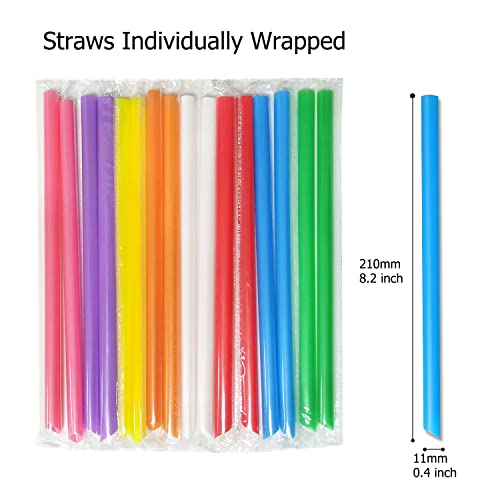  100 Pcs Smoothie Boba Individually Wrapped Straws, Jumbo Large Plastic Disposable Bubble Tea Milkshake Colorful Drinking Straws(0.43" Wide X 8.2" Long)
