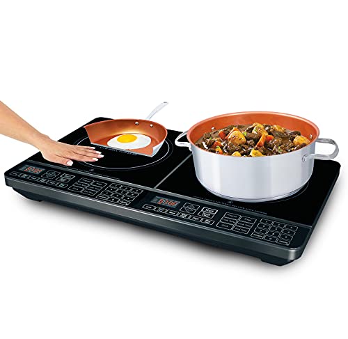  PIC Double, Portable, Powerful 1800W With 2 Large 8” Heating Coils, Independent Controls & Mosaic Induction Wok, Precise Temp Controls From 100°F To 575°F In 5°F, Wok Hei