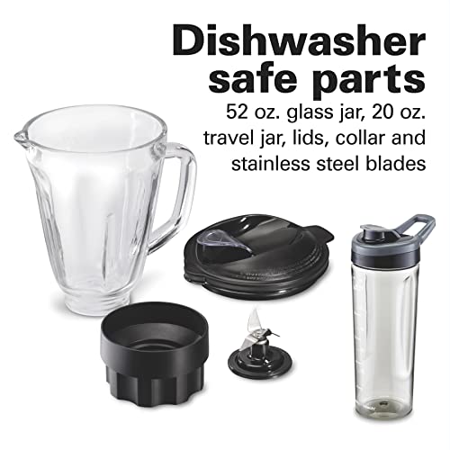 Hamilton Beach Der And Food Processor Combo With Auto Programs For Smoothie And Ice Crush, Blend-In Portable Travel Cup, 52oz Glass Jar & 3 Cup Food Chopper, 950 Watts, Black (58242)