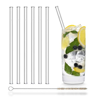  Alm Glass Straws - 6x Reusable 8 Inch Drinking Straws Clear + Plastic-Free Cleaning Brush - Made In Germany - Dishwasher Safe - Straight - Perfect For Smoothies, Cocktails