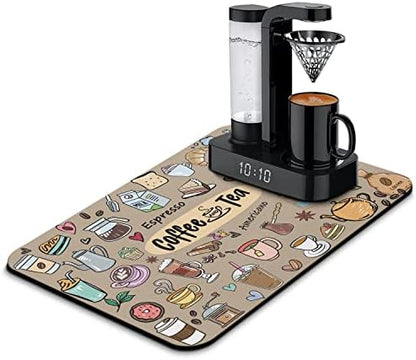  Coffee Bar Mat Accessories For Countertop Super Absorbent Anti-Slip Silicone Dish Drying Mats For Kitchen Counter Draining Pad Decor Gift Fit Coffee Maker Coffee Pot Espresso Machine 19inx12in