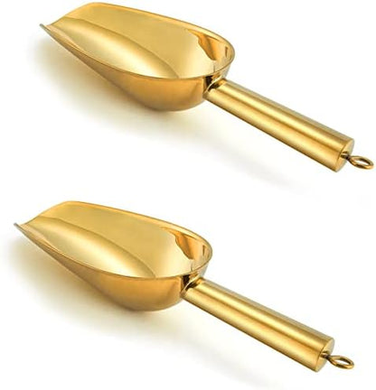  3OZ Mini Scoop Set Of 2, P&P CHEF Stainless Steel Candy Sweet Ice Cube Scoop For Home Bar Buffet Wedding Canisters, Easy Clean & Durable - Gold