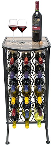  Wine Rack Stand Bordeaux Chateau Style With Glass Table Top - Holds 18 Bottles Of Your Favorite Wine - Elegant Looking French Style Wine Rack To Compliment Any Space (Wine Stand - 18 Bottles).