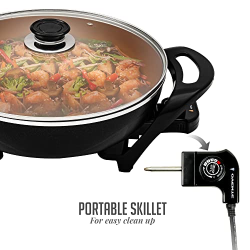  Vente Electric Skillet With Nonstick Coating And Glass Lid, 13 Inch Portable Kitchen Countertop Cooking Wok, Adjustable Temperature Control, Cool Touch Handle, Easy To Use And Clean, Copper SK3113CO