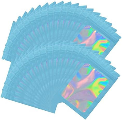  100 Pieces Resealable Smell Proof Bags Foil Pouch Bag Flat Ziplock Bag For Party Favor Food Storage (Holographic Color, 8 X 10 Inch)