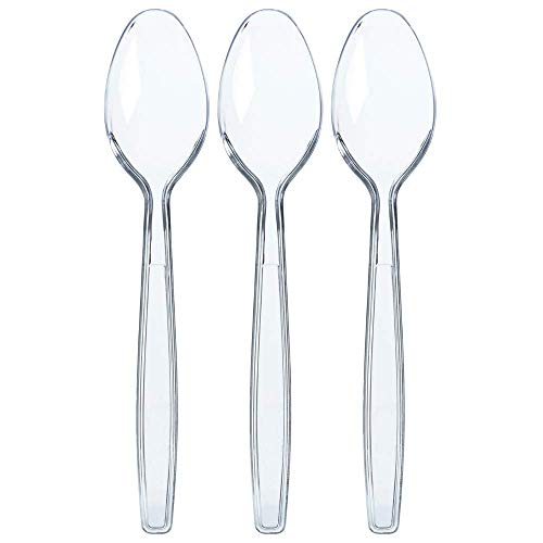  300 Clear Plastic Spoons | Heavy Duty Plastic Silverware Spoons | Fancy Plastic Cutlery | Elegant Disposable Spoons Pack | Bulk Disposable Flatware | Plastic Utensils Set | Nice Disposable Silverware
