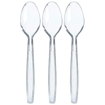  300 Clear Plastic Spoons | Heavy Duty Plastic Silverware Spoons | Fancy Plastic Cutlery | Elegant Disposable Spoons Pack | Bulk Disposable Flatware | Plastic Utensils Set | Nice Disposable Silverware