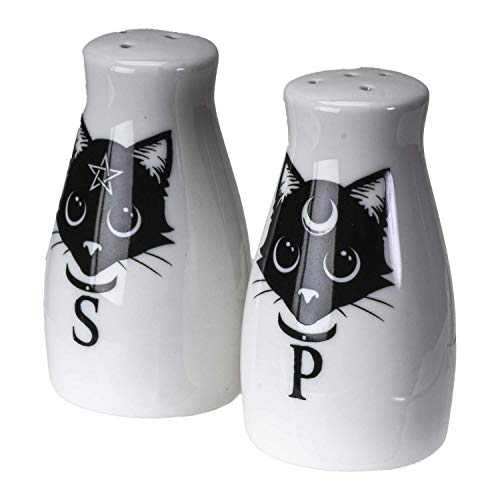  Ummit Collection Alchemy Gothic Magick Cats Salt And Pepper Shaker Set Bone China Spooky Black Cats Halloween Decor