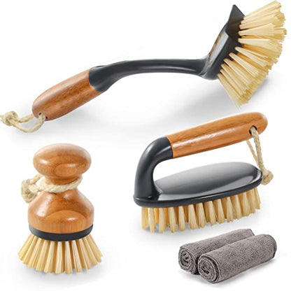  3-Pack Natural Bamboo Dish Brush, ECO Friendly Dish Brush Set With Bamboo Handle, Kitchen Cleaning Brush Scrub Brush For Dishes Pots Pans Kitchen Sink Cleaning