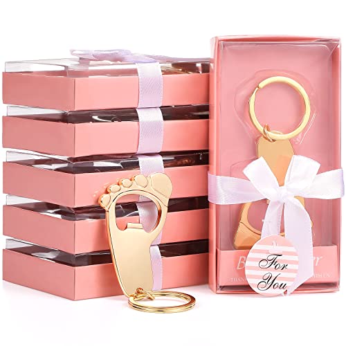  50 Pieces Bottle Opener Baby Shower Favors For Guests Footprint Keychain Shaped Opener Baby Shower Return Gifts Prizes For Boys Girls Baby Birthday Wedding Bridal Shower Party Favor (Pink Packaging)