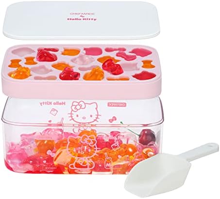  Hello Kitty Ice Cube Tray With Lid Container & Scoop, Easy-Release Silicone & Flexible 24pcs Cute Kitty Ice Cubes For Chingling Cocktail And Milk Tea (Pink)