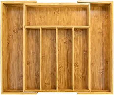  Bamboo Silverware Organizer, Expandable Kitchen Drawer Organizer For Cutlery, Wooden Utensil Holder, Multi-Function Drawer Storage, 5-7 Compartments