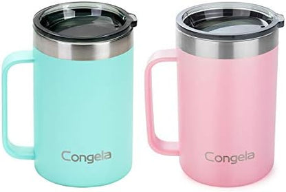  18oz 2Pack Stainless Steel Insulated Coffee Mugs With Handle, Vacuum Camping Tea Cups Set With Tritan Lid And Sand With Sage Color Combo(Cement+Desert Sage,18oz 2Pack)